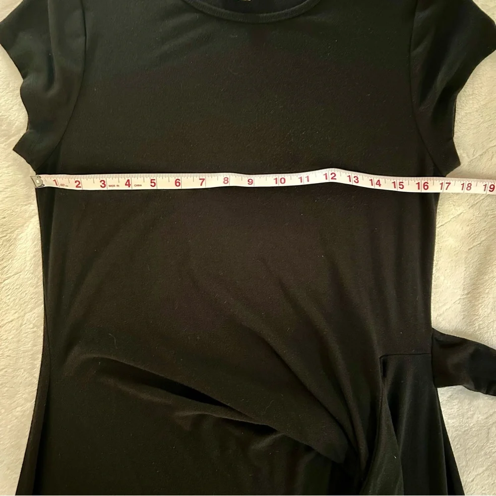 Magaschoni Knit Short Sleeve Midi Dress with Side Tie Waist Black size Large - Picture 5 of 10
